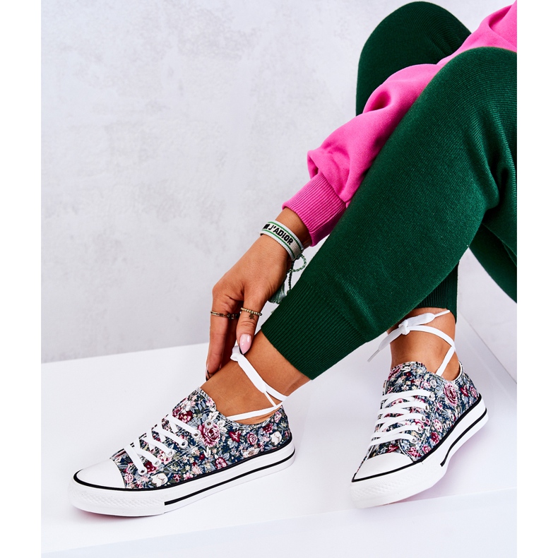 FS2 Niskie Trampki W Kwiaty Zielone Desiree 1