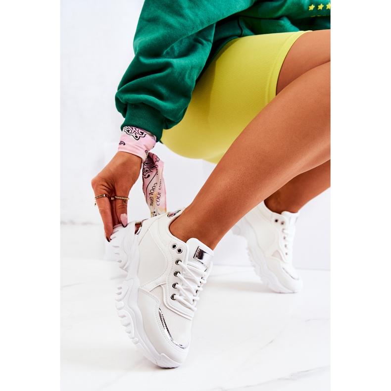 FS2 Sneakersy Na Platformie Białe Sallie srebrny 1