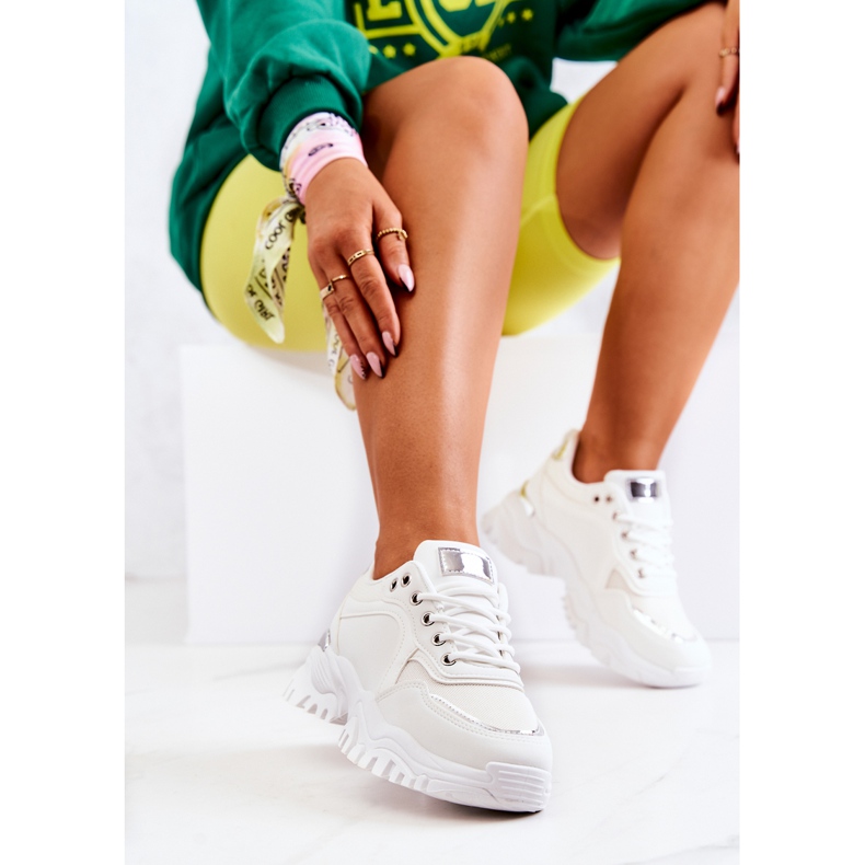 FS2 Sneakersy Na Platformie Białe Sallie srebrny 2