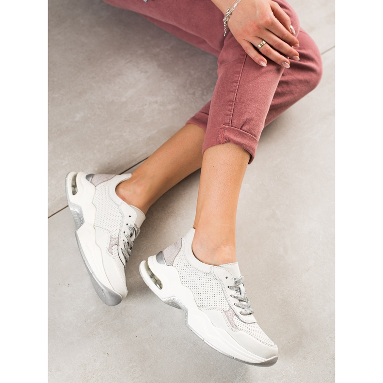 Goodin Ażurowe Sneakersy Ze Skóry białe srebrny 2