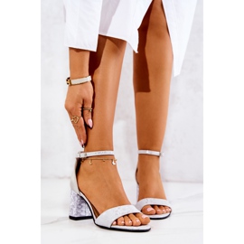 PA2 Skórzane Sandałki Na Słupku Srebrne Lorene srebrny szare 1