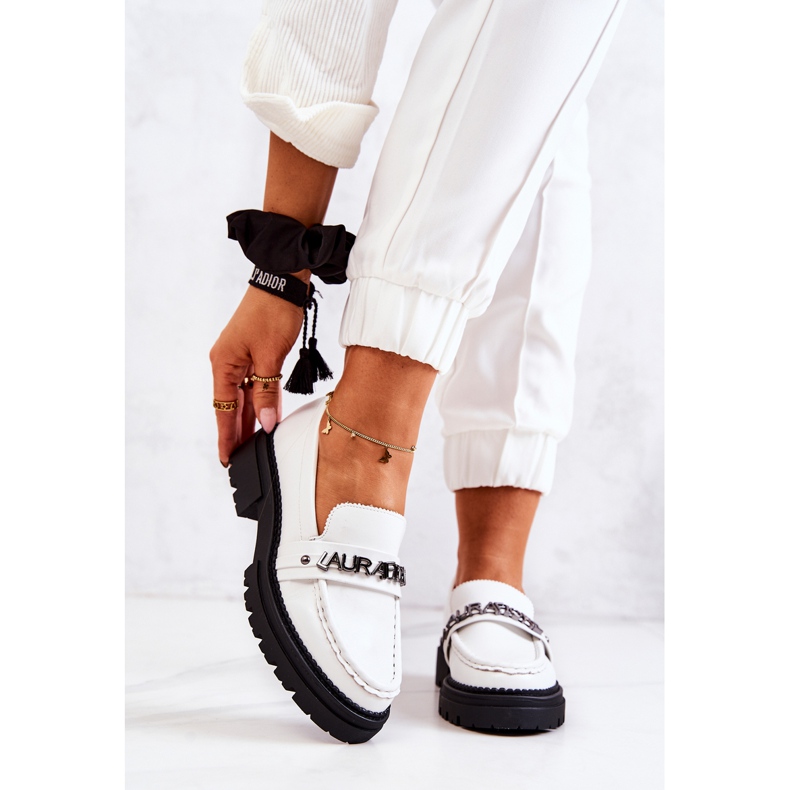 PL5 Skórzane Półbuty Loafery Literki La.Fi Białe Jenefer 2