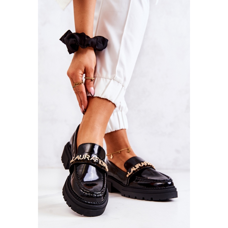 PL5 Lakierowane Półbuty Loafery Literki La.Fi Czarne Jenefer 2