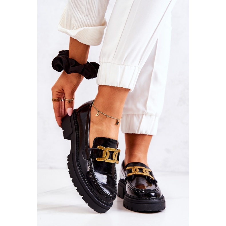 PL5 Lakierowane Półbuty Loafery Z Ozdobą La.Fi Czarne Laurene 2
