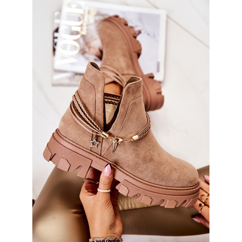 PS1 Zamszowe Botki Workery Z Paskami Beżowe Moriah brązowe 1