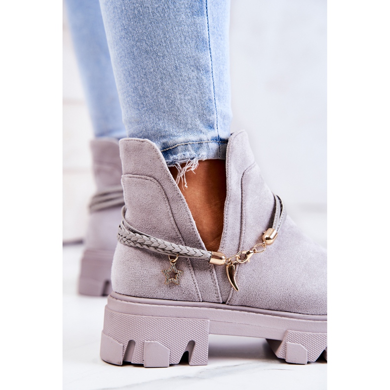 PS1 Zamszowe Botki Workery Z Paskami Szare Moriah 1