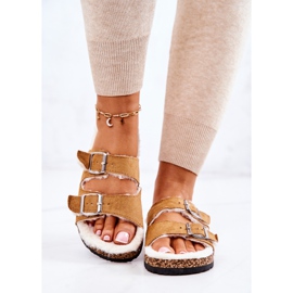 FC2 Zamszowe Ocieplane Klapki Camel Adeline beżowy 2