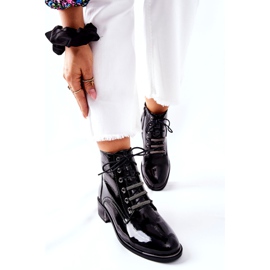 D&A Klasyczne Damskie Ocieplane Botki Lakierowane Czarne Reflection 2