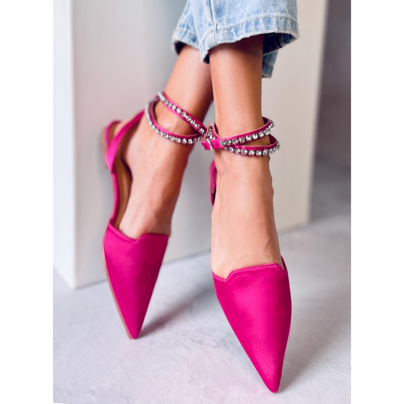Eleganckie baleriny z kamieniami Dust Fuchsia różowe 1