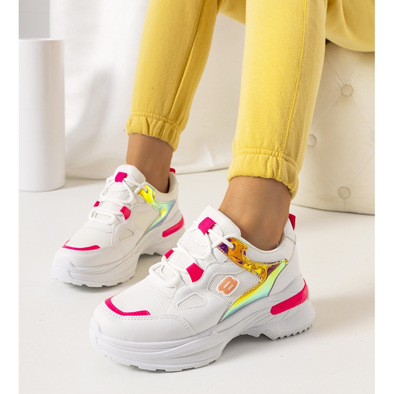 Biało różowe sneakersy z holograficznymi wstawkami Going białe 1