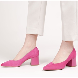 Marco Shoes Eleganckie różowe czółenka 1434P damskie z zamszu 3