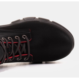 Marco Shoes Botki damskie z czarnej skóry o czerwonych krawędziach 6