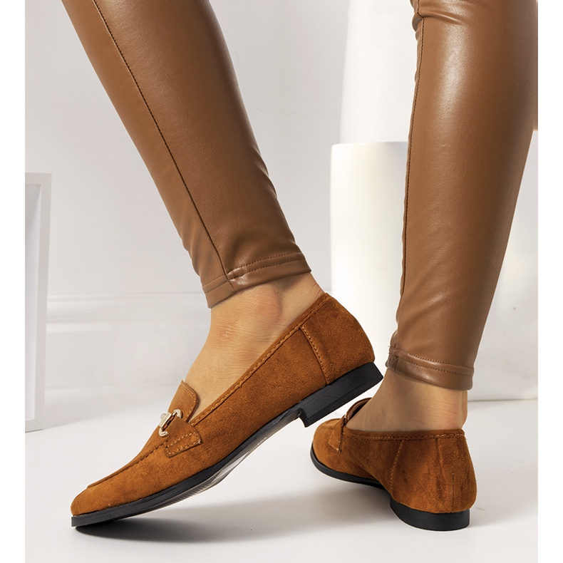 Brązowe mokasyny na płaskim obcasie Tracy żółte 2