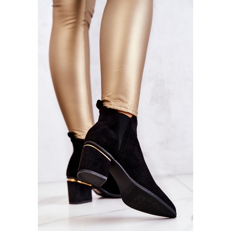 PS1 Zamszowe Botki Kowbojki Ażurowe Czarne Helloni 1