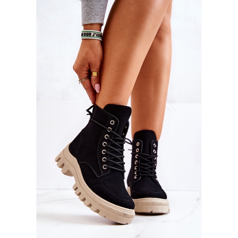 PS1 Zamszowe Botki Trapery Wiązane Czarne Hurricane 2