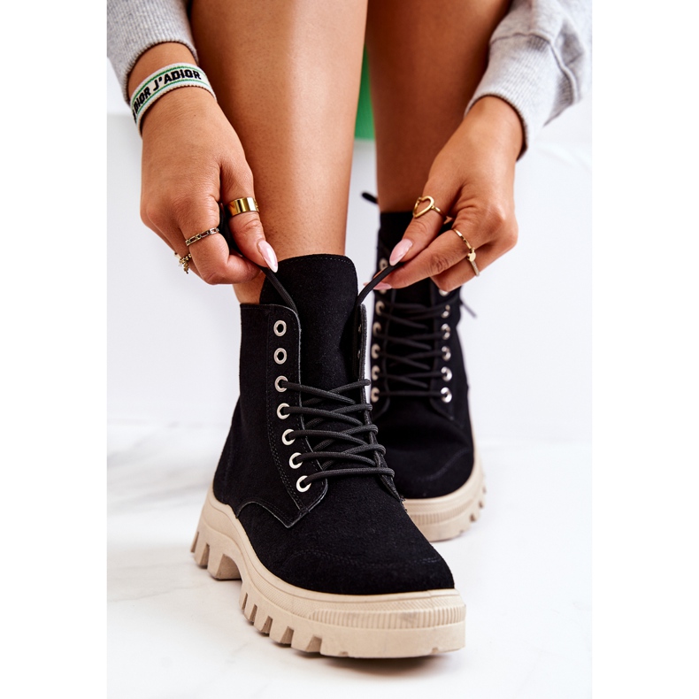 PS1 Zamszowe Botki Trapery Wiązane Czarne Hurricane 1