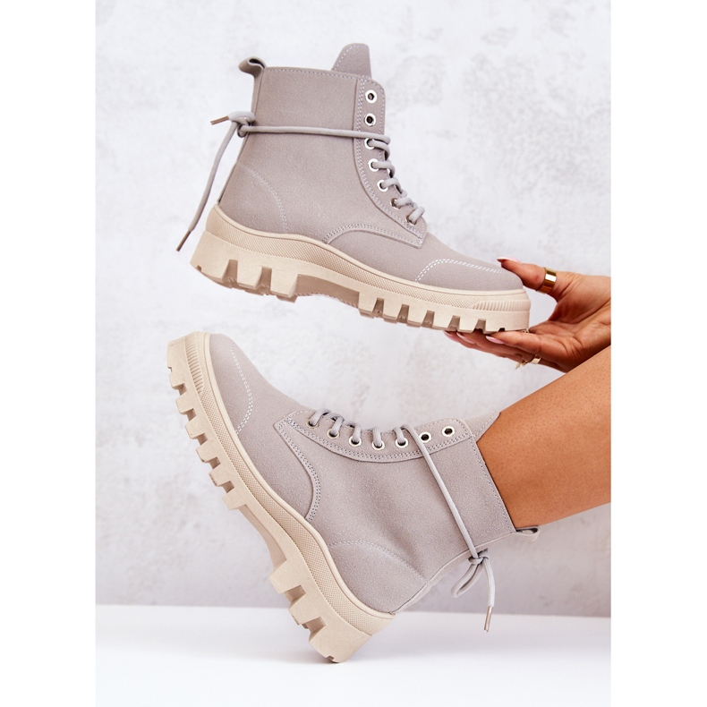 PS1 Zamszowe Botki Trapery Wiązane Szare Hurricane 1