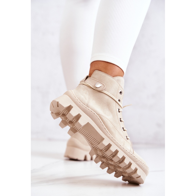 PK1 Botki Trapery Wiązane Beżowe Marsha beżowy 1