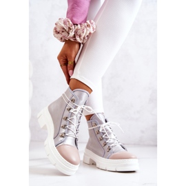 PK1 Botki Trapery Skórzane Srebrne Letty beżowy srebrny 2