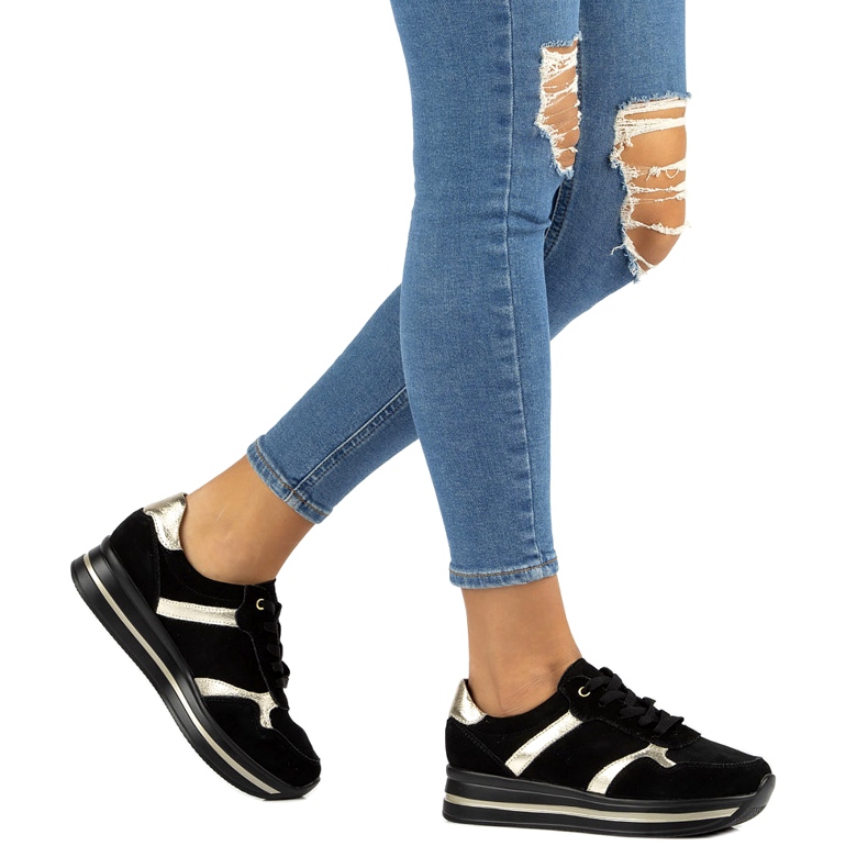 Skórzane zamszowe sneakersy Filippo DP2004/21 czarne 5