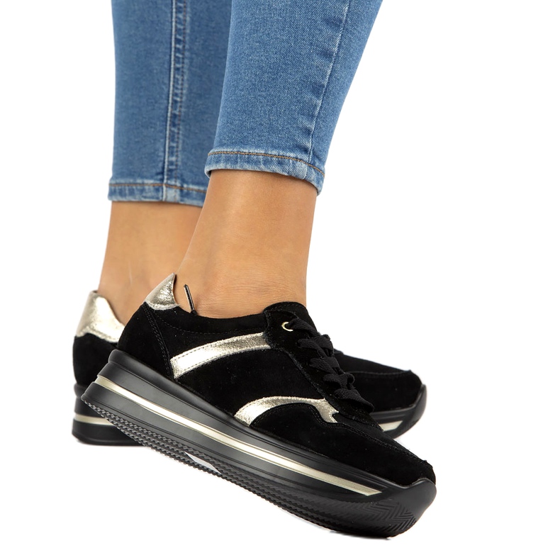 Skórzane zamszowe sneakersy Filippo DP2004/21 czarne 4