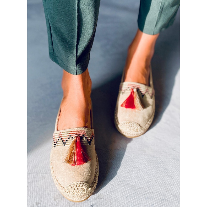 Espadryle boho z frędzlem Birna Beige beżowy 2