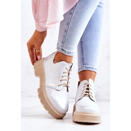 Półbuty Na Masywnej Podeszwie Nicole Biało-Srebrne 2701 białe srebrny 2