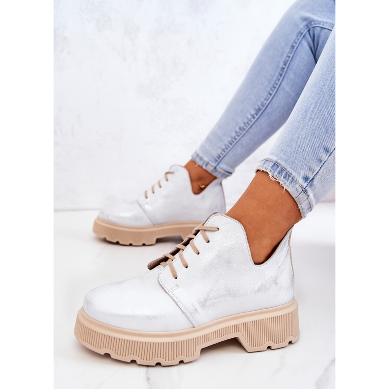 Półbuty Na Masywnej Podeszwie Nicole Biało-Srebrne 2701 białe srebrny 1