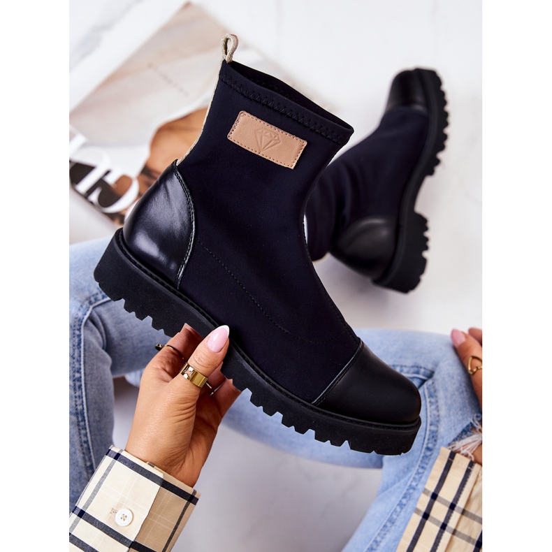 Materiałowe Botki Wsuwane Nicole Czarne 2705 1