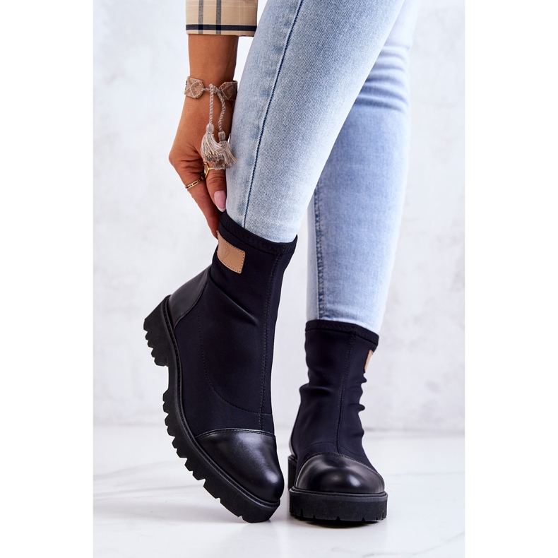 Materiałowe Botki Wsuwane Nicole Czarne 2705 2