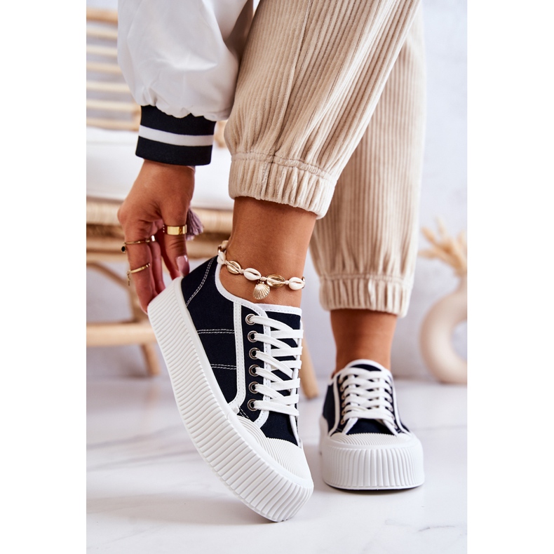 FB2 Niskie Trampki Na Platformie Czarne Mischa 2