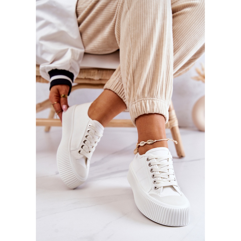 FB2 Niskie Trampki Na Platformie Białe Mischa 2