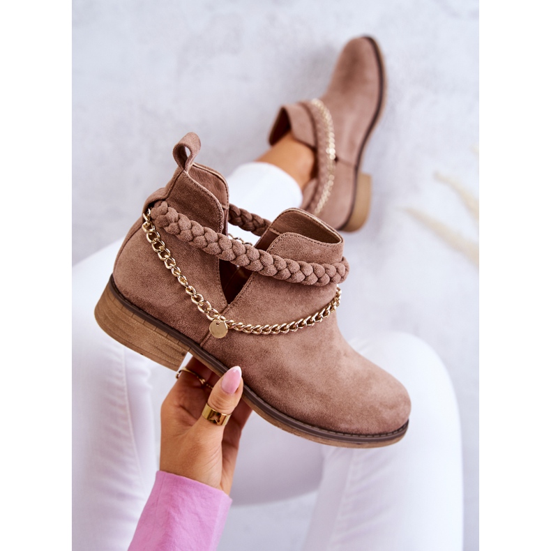 PS1 Zamszowe Botki Z Łańcuszkiem Brązowe Talitha 1