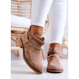 PS1 Zamszowe Botki Z Łańcuszkiem Brązowe Talitha 2
