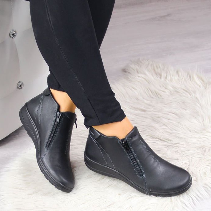 Skórzane botki komfortowe ocieplane W Helios 642 szare 2