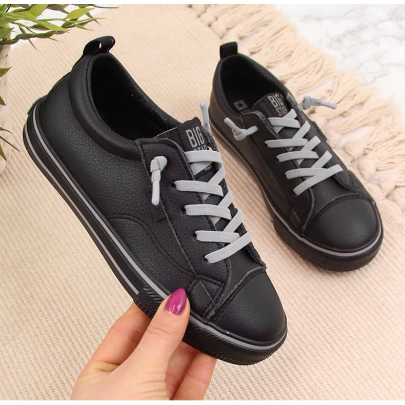 Trampki niskie z eko skóry Big Star Jr HH374038 czarne białe 1