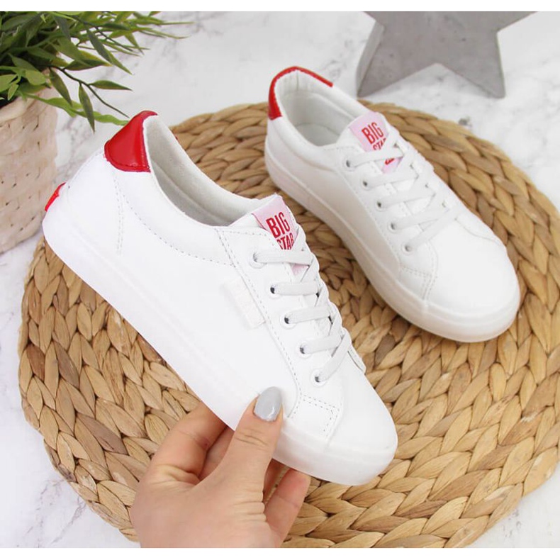 Trampki niskie eko skóra Big Star Jr DD374134 białe brązowe 1