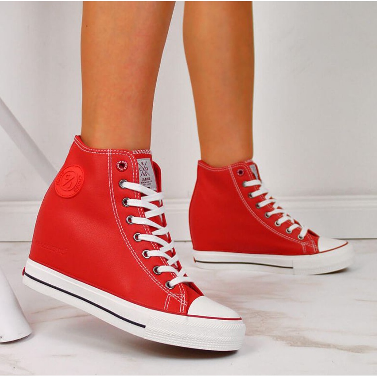 Trampki na koturnie Cross Jeans W II2R4026C czerwone białe 2