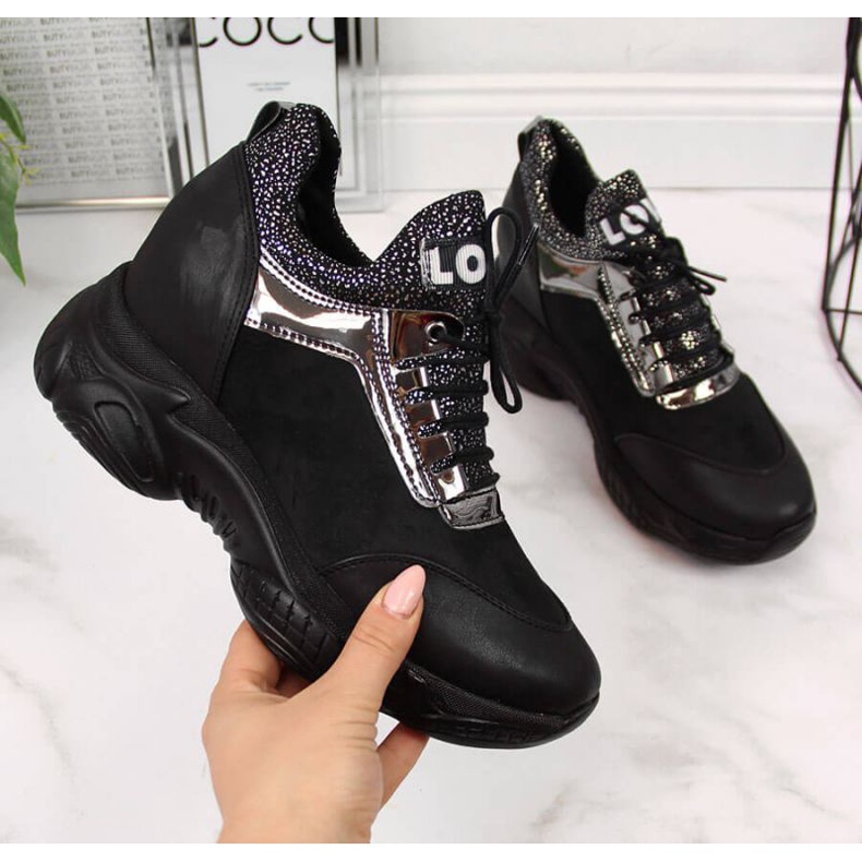 BM Sneakersy na ukrytym koturnie Navy Dot W WOL9 czarne 1