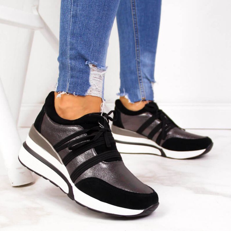 Buty skórzane na koturnie T.Sokolski W SCA139 srebrne czarne srebrny 2