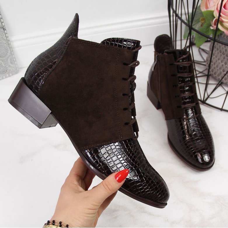 Botki skóra węża Potocki W WOL33B brązowe 1