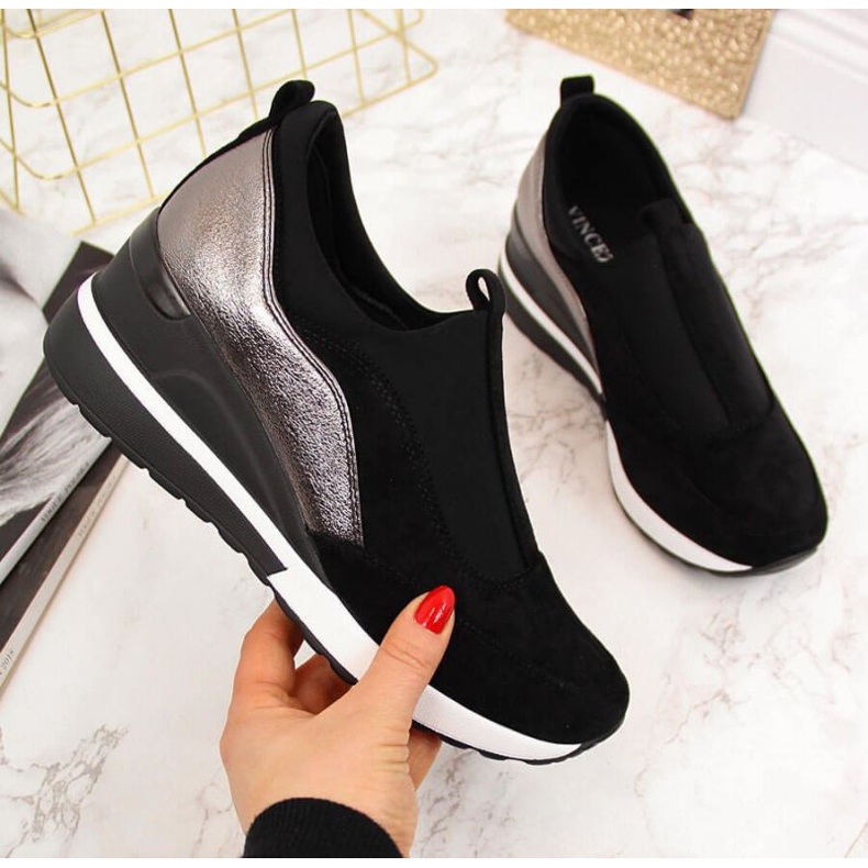 Sneakersy na koturnie W Vinceza WM790B czarne 1