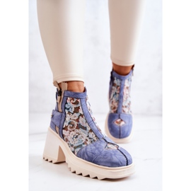 Skórzane Botki Na Masywnym Słupku Maciejka Niebieskie 05325-06 1