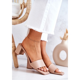 FJ1 Skórzane Klapki Na Obcasie Beżowe Netty beżowy 1