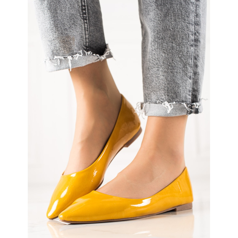 Encor Lakierowane Baleriny W Szpic żółte 1