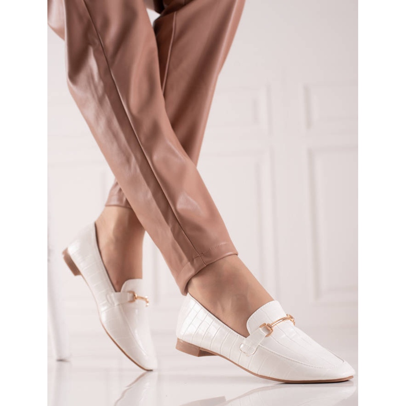 Encor Eleganckie Mokasyny Z Eko Skóry białe 1