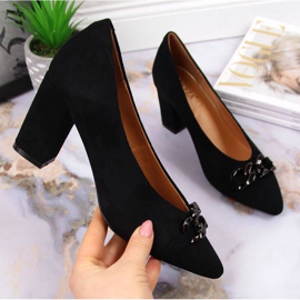 Czółenka na słupku zamszowe Vinceza W JAN80A czarne 1