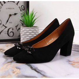 Czółenka na słupku zamszowe Vinceza W JAN80A czarne 2