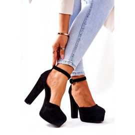 SEA Czółenka Damskie Na Słupku Platformie Zamszowe Czarne Netel 1