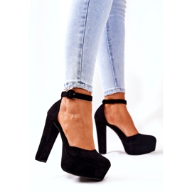 SEA Czółenka Damskie Na Słupku Platformie Zamszowe Czarne Netel 4